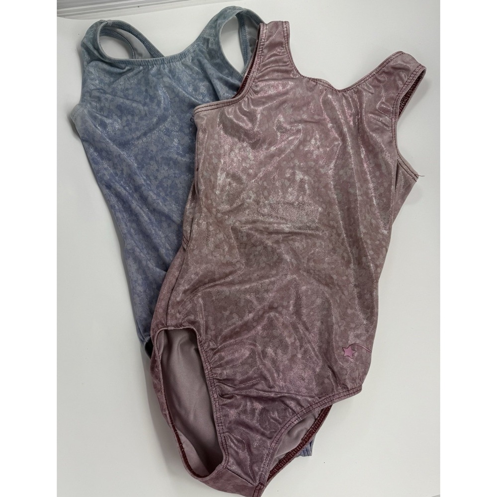 Destira Girls Gymnastics Dance Leotard Pair CM Sparkle Shimmer Metallic Child